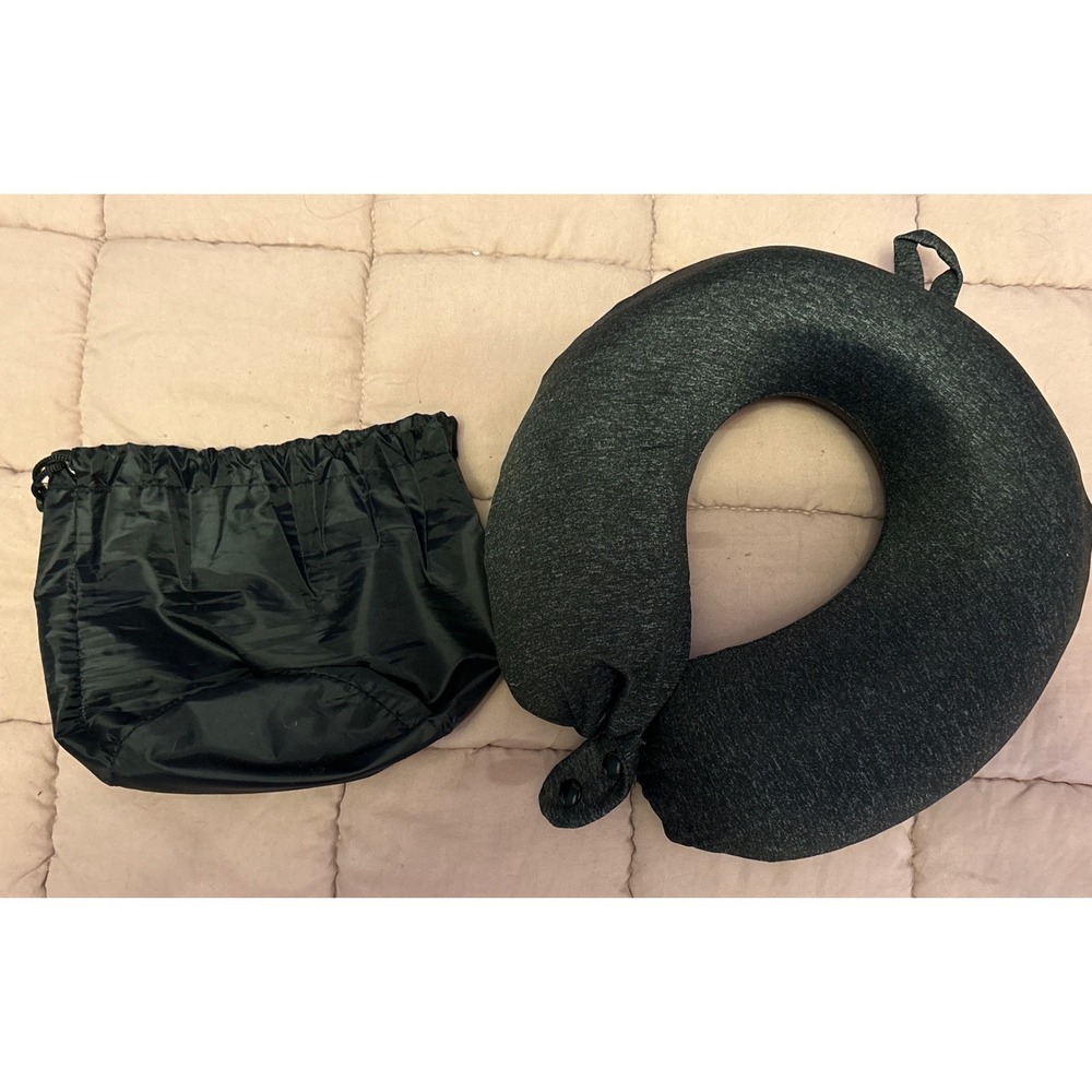 NEW Memory Foam Travel Neck Pillow Gray Soft Plush w/ Storage Bag